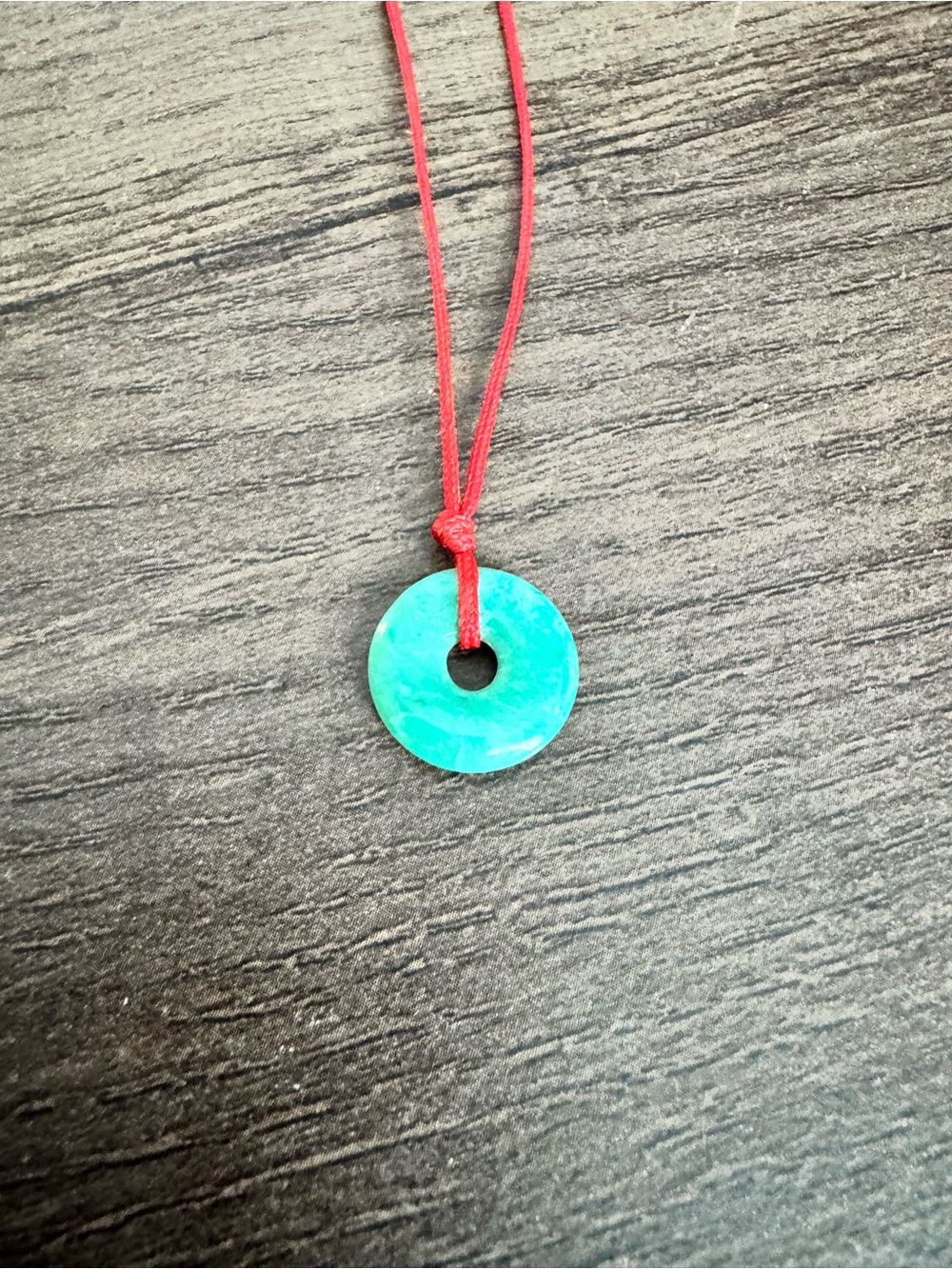 Turquoise Donut Pendant Necklace with Red Cord